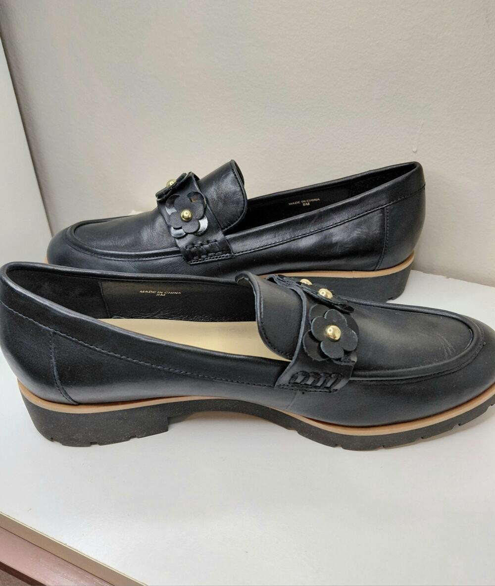 Kate Spade New York Karisa Black Leather Flower Platform Loafers Size 8M